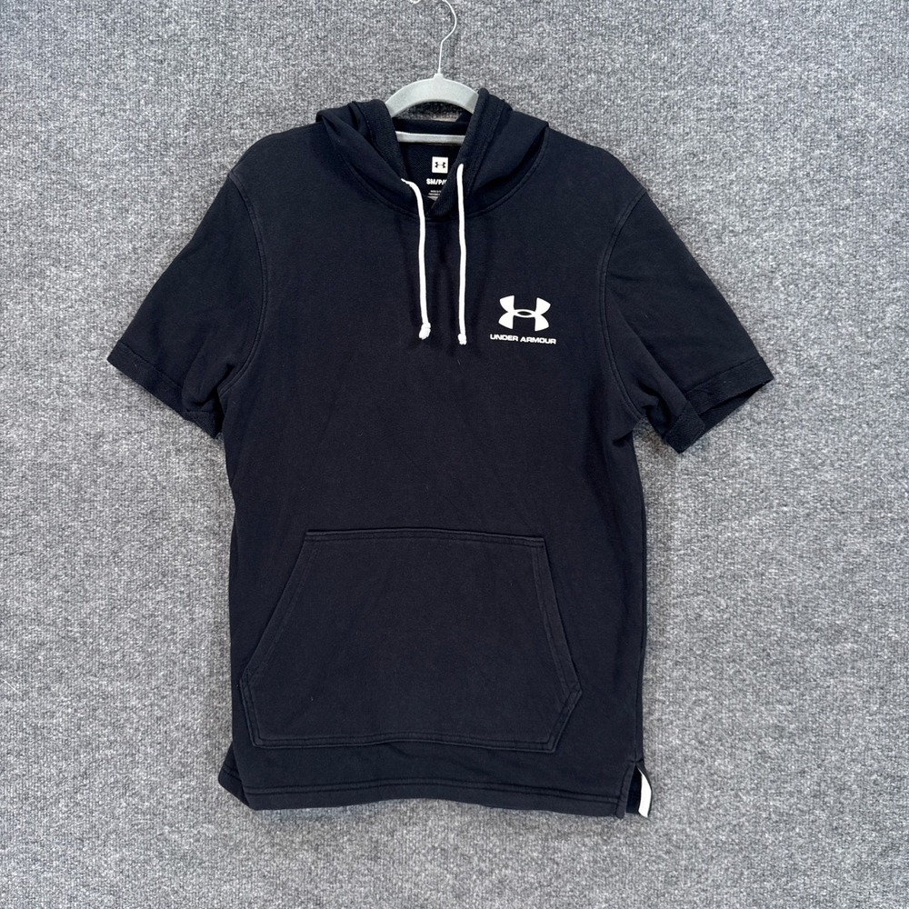 Under Armour Hoodie Mens Small Black Short Sleeve French Terry Pullover Gym Wear